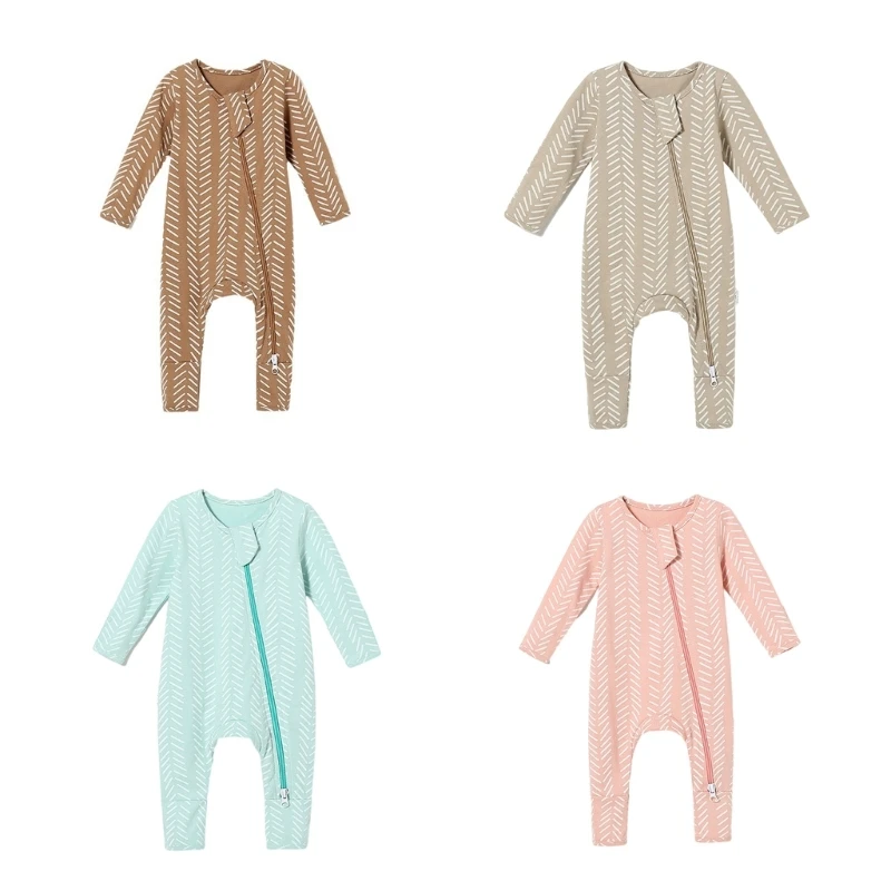 

Stripe Pattern Baby One-Pieces Jumpsuit for Infant Comfortable Zippered Pajama Breathable Bodysuit Long Sleeves Romper