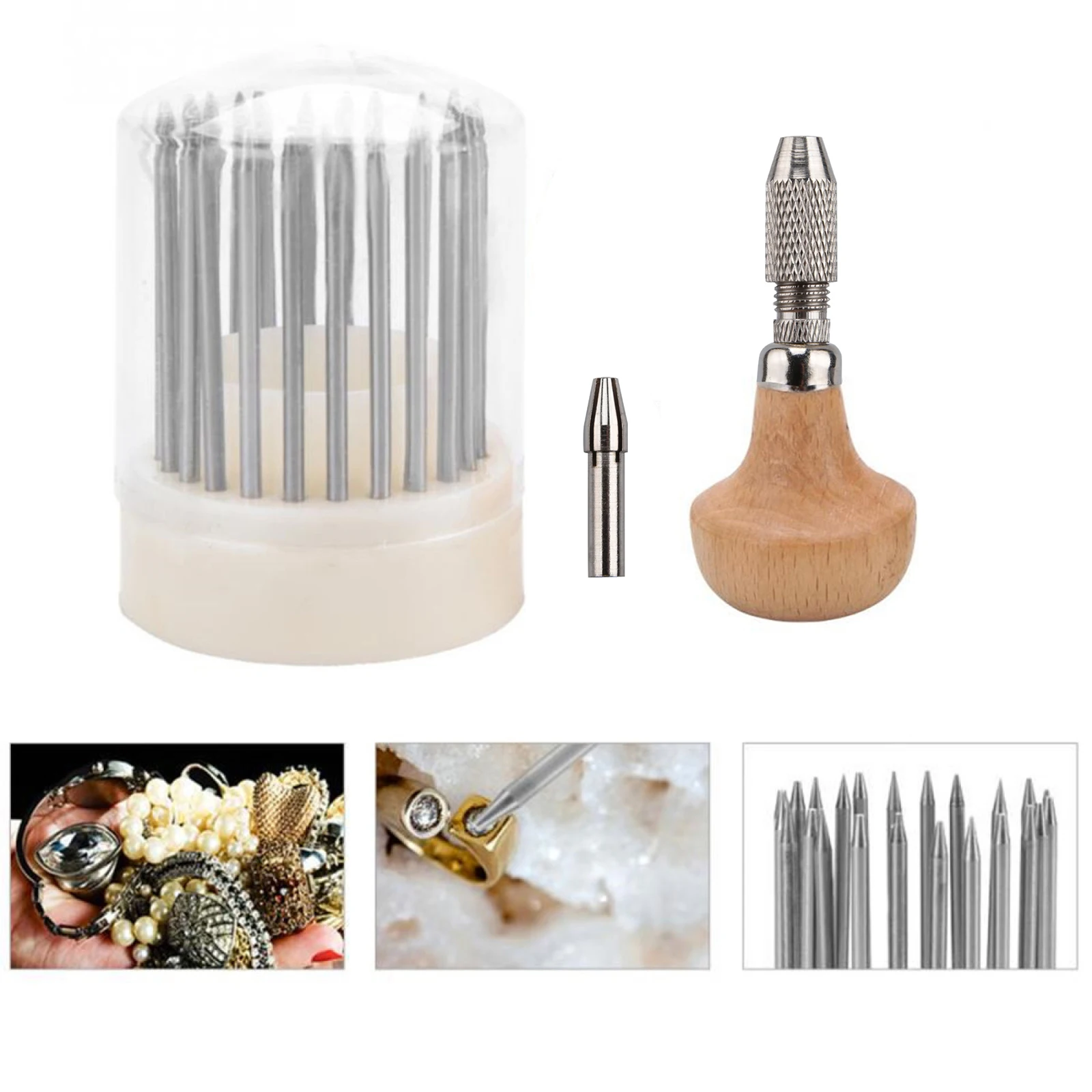 23Pcs Bead Grain Tool Sets Graver Beader with Graver Wood Handle for Goldsmith Diamond Stone Setting Graver Jeweler Jewelry Tool