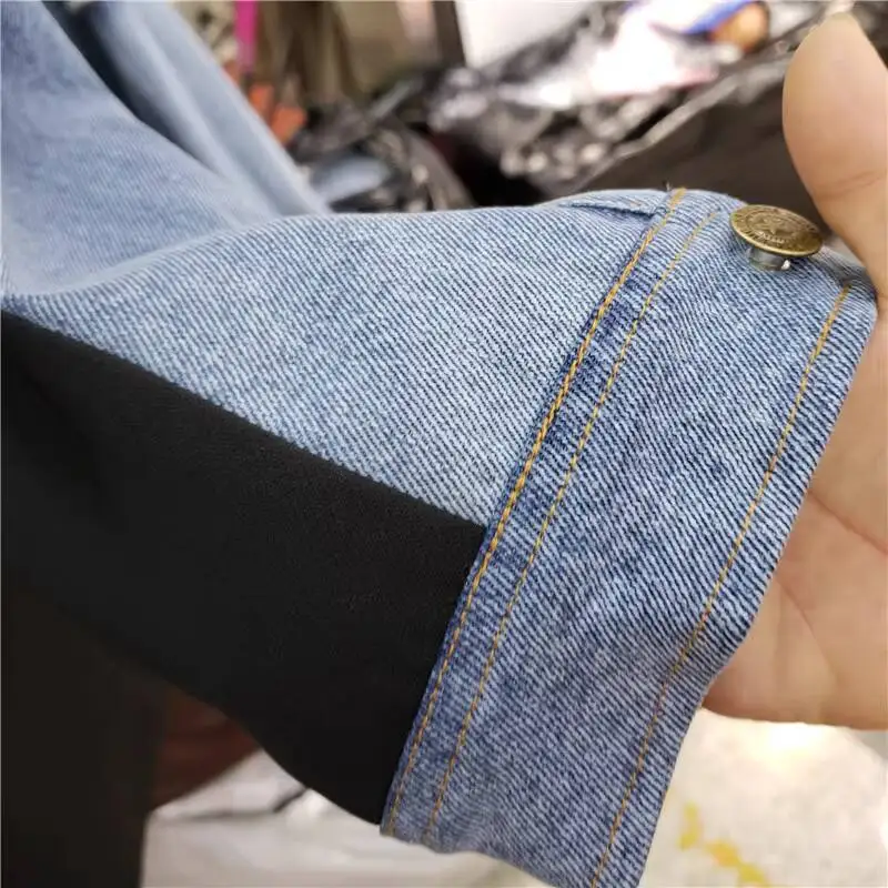 Anjy outono nova moda feminina coreano versátil cor-bloco personalidade denim retalhos blazers casuais streetwear chique ins a16435