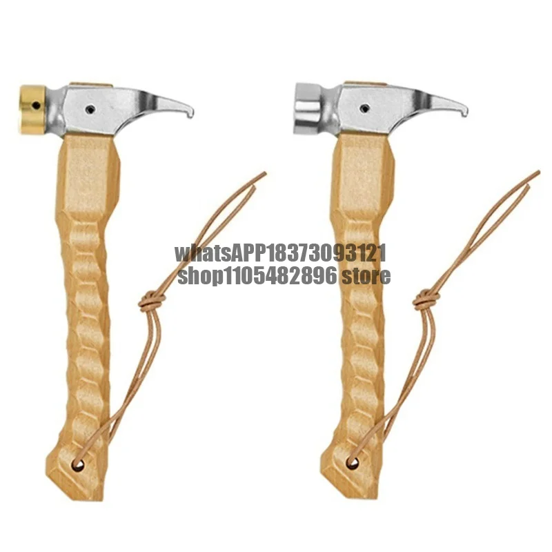 Ground Nail Hammer Multifunctional Camp Canopy Pegs Puller Extractor Beech Handle with Lanyard for Mountaineering Hiking