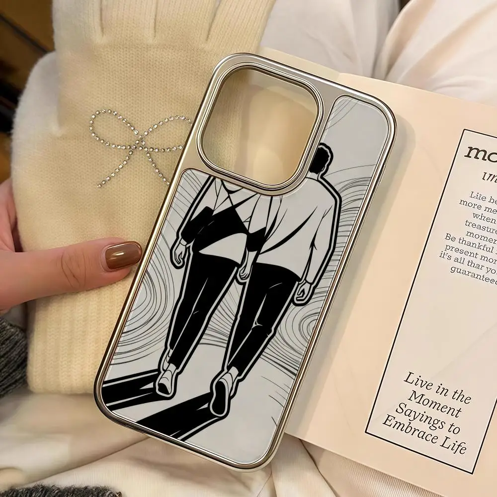 

Line couple Phone Case For iPhone 17 16 15 14 13 12 11 Pro Max Plus HD Magsafe Metal Frame Carbon Fiber Hard Shell