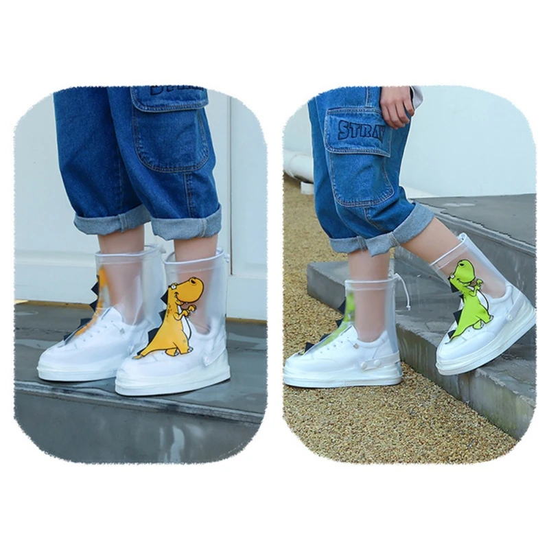 Cute Kids Cartoon Dinosaur scarpe impermeabili per Boy Girl Children Zipper antiscivolo copriscarpe antipioggia elastici per stivali da pioggia