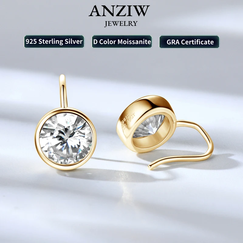 Anziw 2024 Solitaire 2ct D Moissanite Drop Earrings 925 Silver for Women Hook Sparking Lab Diamond Wedding Fine Jewelry Original