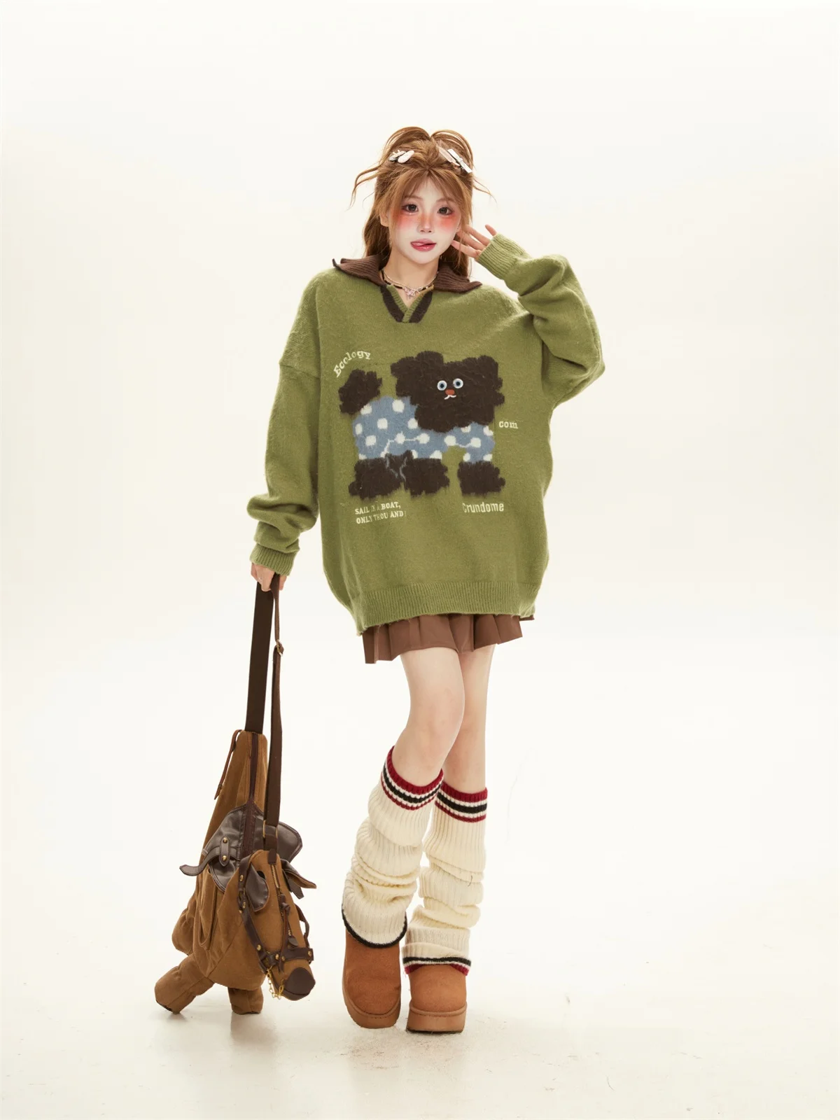 

Женский вязаный свитер с воротником и собачьим узором, повседневный, осенне-зимний, Новое поступление, удобная посадка, V-Ne, мультяшная тема