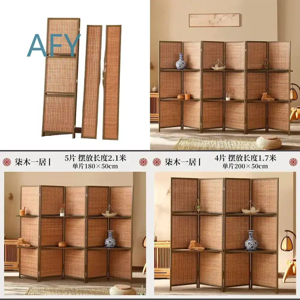 Solid Wood Screen for Living Room Home Office Decor Folding Mobile Floor Divider Retro Chinese Style Room Partition Screen