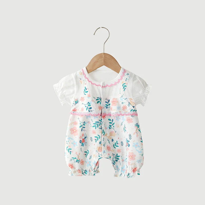 0-2 Years Baby Summer Thin Infant Rompers Girls Cotton Clothing Newborn Baby Girls Short Sleeve Jumpsuits and Hats