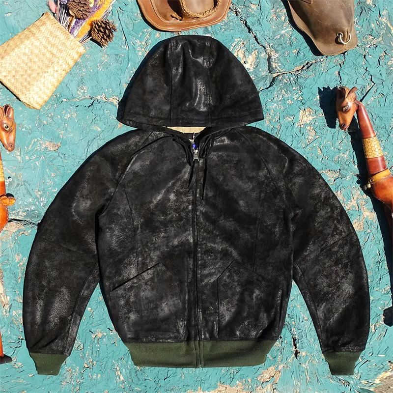 

Мужская кожаная куртка Bla Silver с капюшоном, свободного кроя, из натуральной воловьей кожи, с подкладкой из искусственного меха, ветрозащитная, с длинными рукавами, на молнии