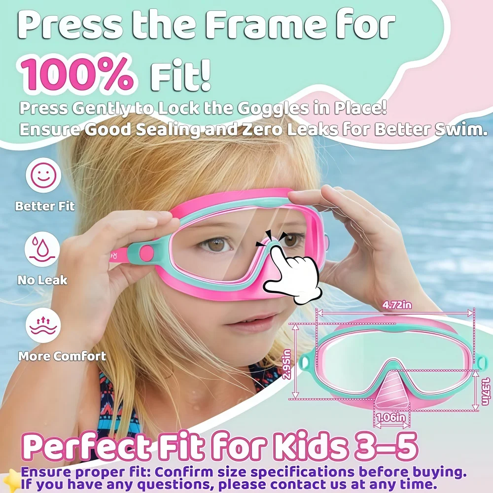 Kids Swim Goggles with Nose Cover UV Anti-Shattered Wide View Anti-Fog Swimming Diving Mask for Children Aged 3-5 view 2