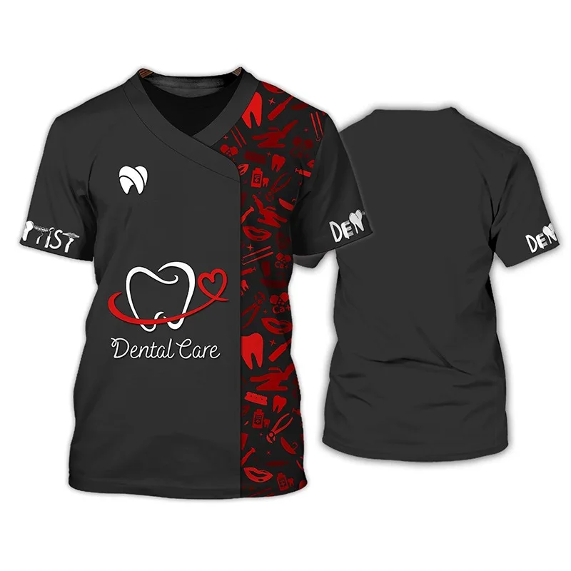 3D printed T-shirts for male and female dentists, street uniforms, work clothes, Harajuku, oversized tops, unisex clothing 2023