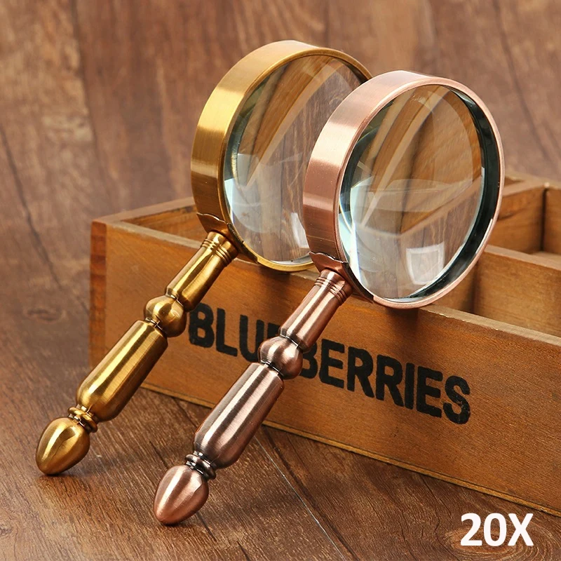 20X Portable All-Metal Magnifier Retro Portable Optical Magnifying Glass Repair Watch Jewelry Loupe Antique Handle Magnifier