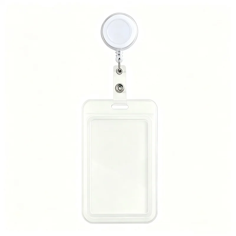 Vertical Plastic ID Badge Holder With Round Retractable Badge Reel Clip, Portable Work Staff Name Tag Card Case, Waterproof Cred image 6