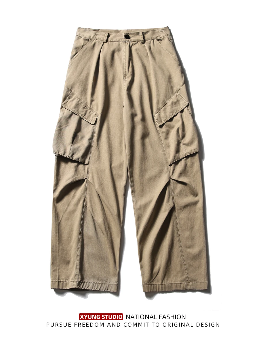 

Брюки-десантники в американском стиле, мужские весенне-осенние повседневные брюки с несколькими карманами, свободные прямые широкие брюки, модные брендовые джинсы