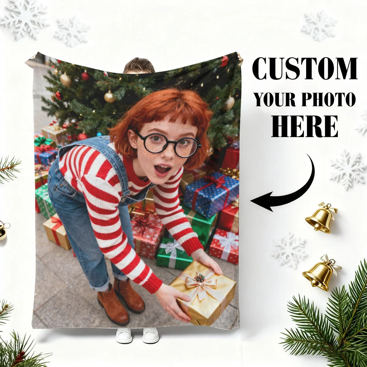 Christmas Custom Couple Christmas Scene Photo Flannel Blanket - High-Definition Print That Doesn'T Fade, Soft and Warm, Machine Washable, Suitable for Bedroom Beds, Watching Shows on the Sofa, Christmas Travel Backup - 100% High-Quality Polyester - Perfect as a Romantic Christmas Gift for Boyfriend/Girlfriend