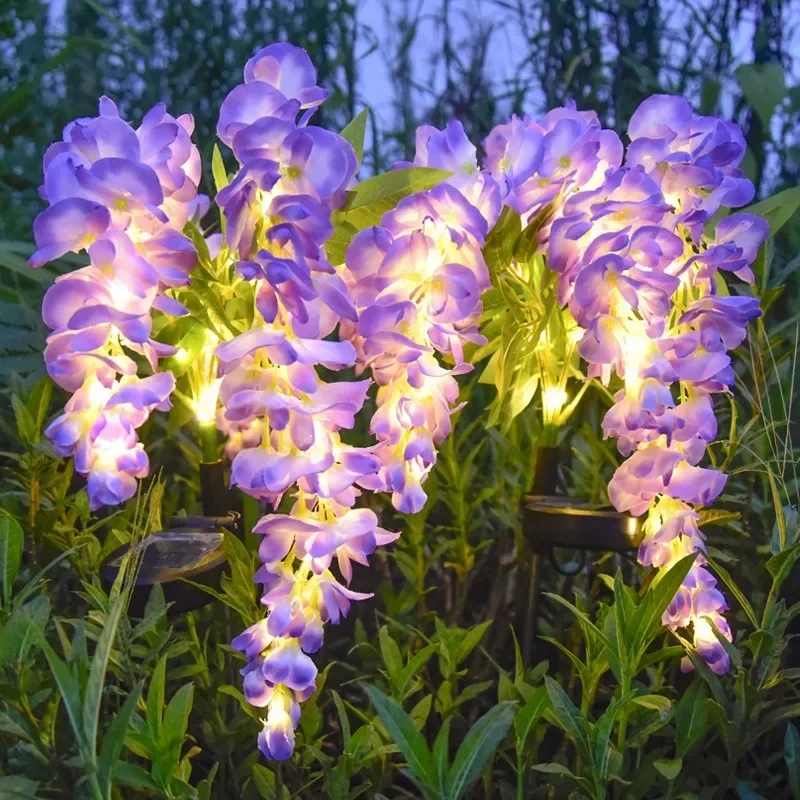 4 Heads Solar Lights Outdoor Decorative Solar Garden Lights Wisteria Flower Lawn Lamp for Yard Patio Garden Decor