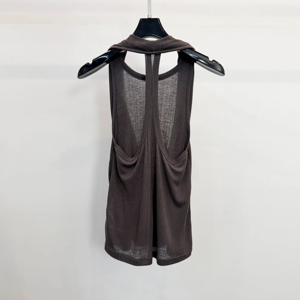 Women's 100% Lyocell Halter Neck Tank Top, Draped Backless Ribbed Camisole, Sleeveless Casual Slim Fit Vest, Summer Streetwear