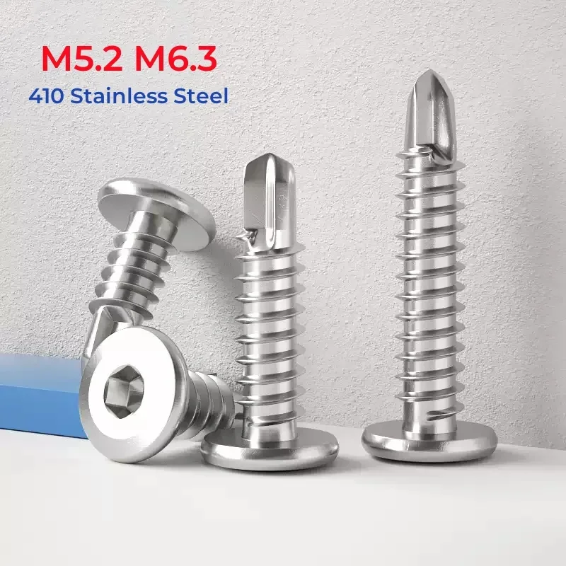 410 Stainless Steel Flat Head Hexagonal Chamfered Self Tapping Screw M5.2 M6.3 Self Drilling Dovetail Screws