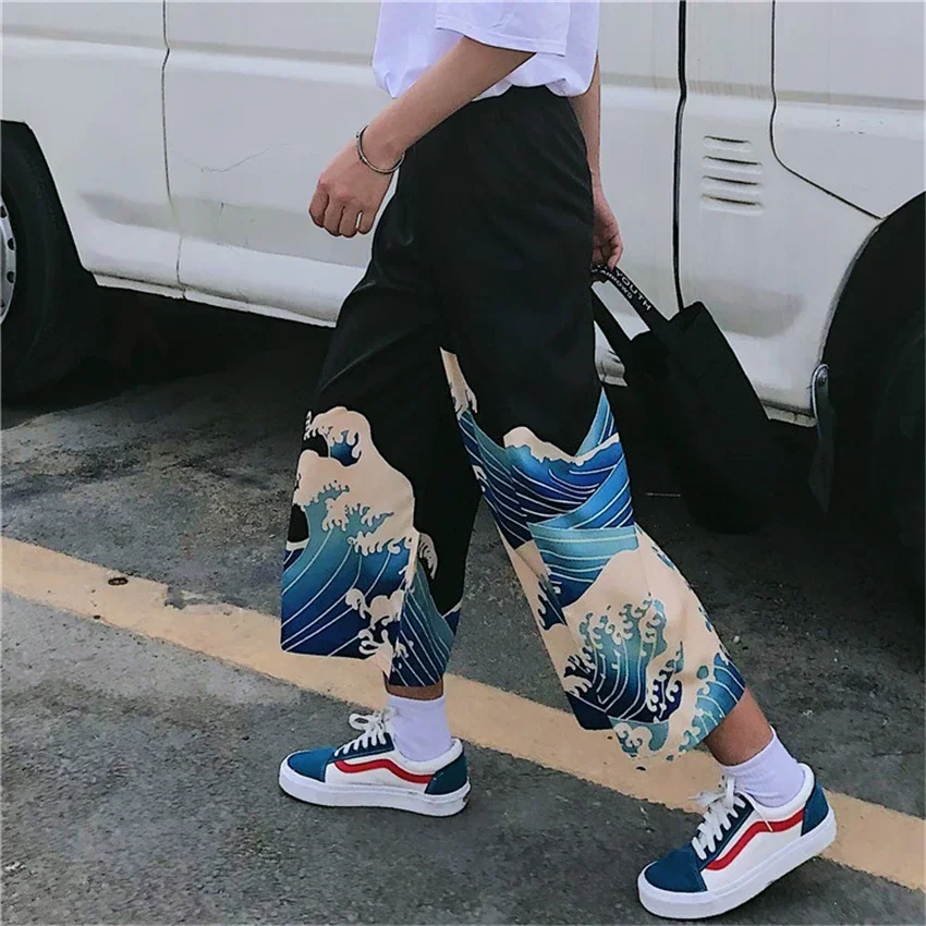 Women Streetwear Pants Japanese Style Harajuku Oversize Loose Casual Pants Wave Printed Female Trousers Hip Hop Wide Leg Pants