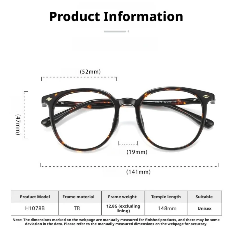 YCFoya 2026 New Trendy Round Women's Glasses Ultralight Retro Simple Design Personalized Men's TR90 Eyeglasses Frame H1078B