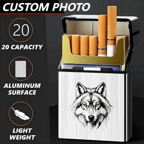 

Custom PHOTO Smoking Cigarettes Aluminum Hot Sale Personalized Cigarette Case Cigar Tobacco Holder Pocket Box Storage Container