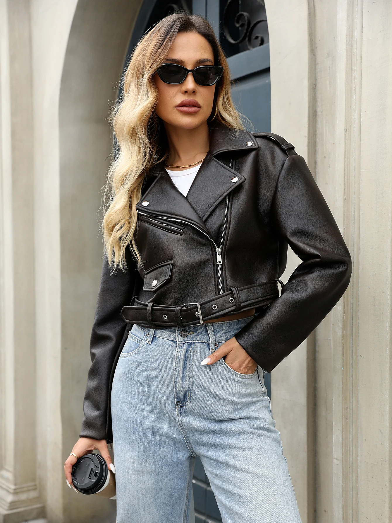 FTLZZ Giacca bomber da donna in ecopelle effetto consumato autunno inverno Giacca casual da donna in pelle PU da motociclista