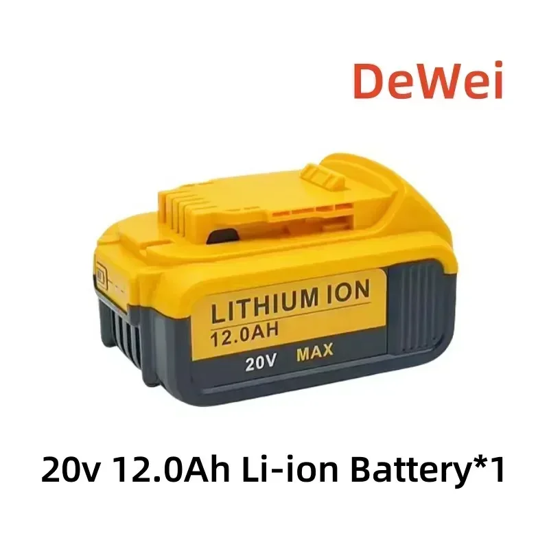 20V 12000mAh rechargeable lithium-ion power tool battery with LED, replaceable with DeWei DCB205, DCB201, and DCB203