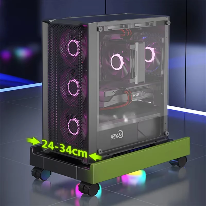 Supporto per torre per PC mobile Supporto per computer host per PC regolabile Supporto da tavolo telescopico Carrello per CPU con ventola di raffreddamento RGB Dissipazione del calore