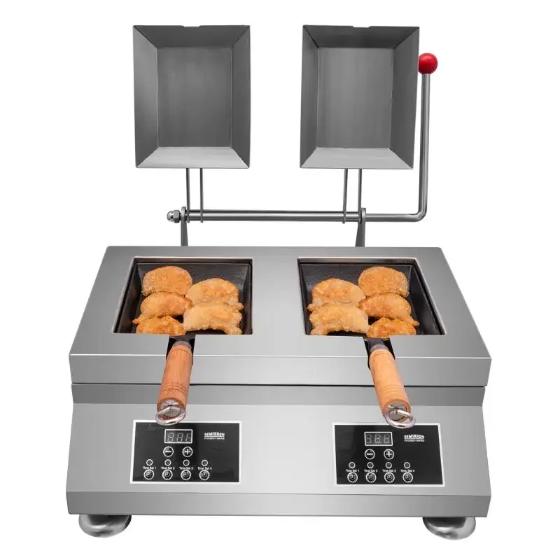 Factory Direct Automatic Double pots Gyoza Grill two pans dumplings fryer Chinese canteen kitchen equipment