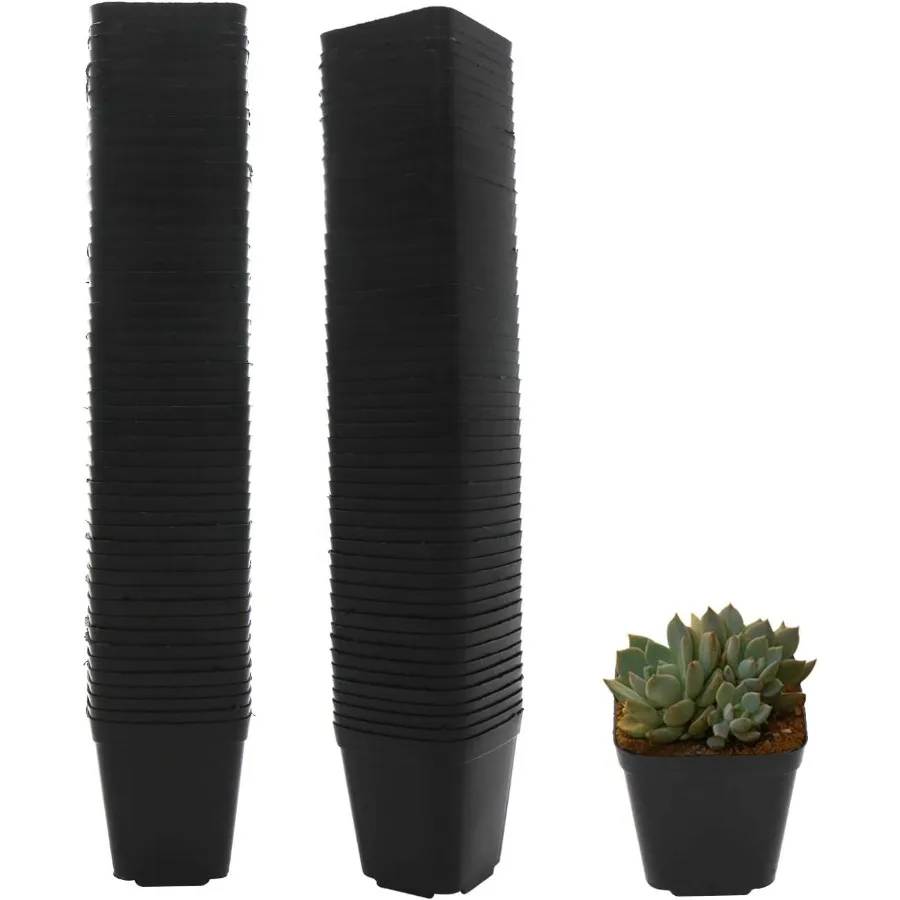 

Pastic Nursery Pots Square Plant Pot 100 Pcs Durable Balck Starter Container for Starting Seedlings or Succulents 2.2 Inch