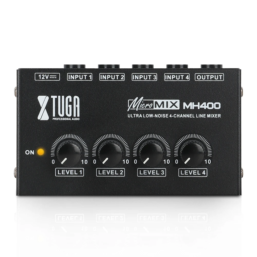 

XTUGA Micro Sound Mixer MH400 Ultra Compact Low Noise 4 Channels Audio Interface Use for Keyboards Guitars Bass Mixer Musical