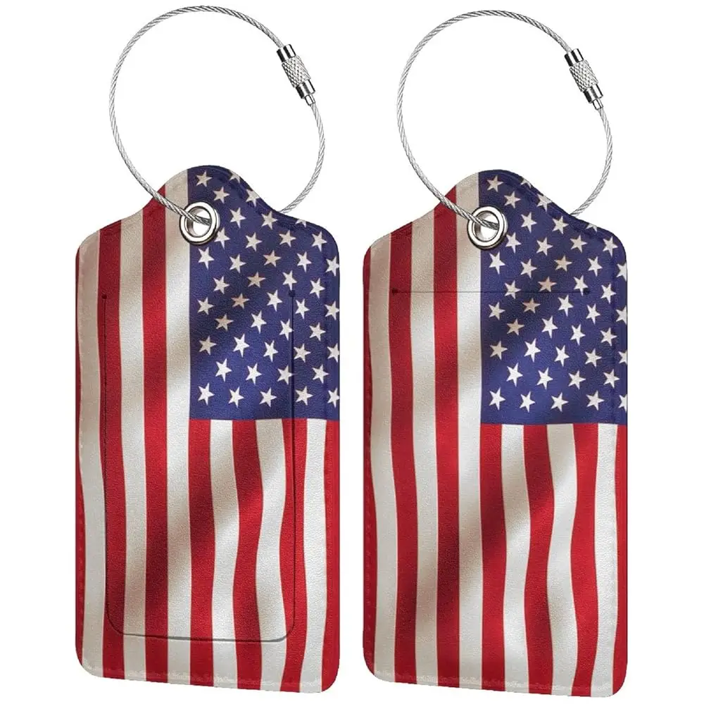 

American US Luggage Tags for Suitcases Patriotic Identifiers Leather Travel Tags for Luggage ID Labels Privacy Cover Backpack