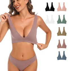 Sexy Women's Bra Crop Top Female Seamless Underwear Deep V-neck Seamless Bra Push Up Bras Low Back Sleep Underwear Unlined Crop