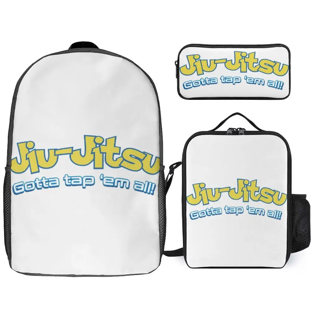 

3 in 1 Set 17 Inch Backpack Lunch Bag Pen Bag Brazilian Jiu Jitsu Gotta Tap Em All (BJJ) Essen Secure Unique Cozy Travel Field P