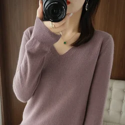 Women Sweater 2024 Spring Autumn Warm Winter Slim Fit Bottoming Shirt V-neck Korean Knitted Tops Casual High Strecth Jumpers