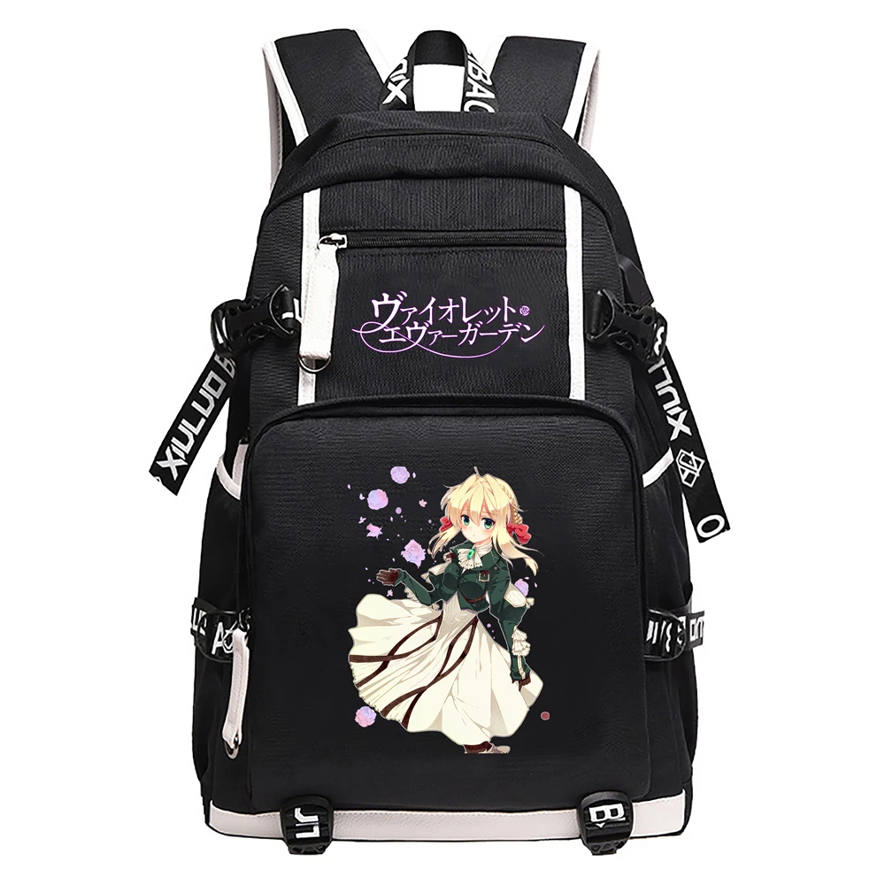 

Violet Evergarden Oxford School Bags Large Anime Bookbag USB Port Laptop Backpack Women Travel Bagpack Gilrs Kawaii knapsack