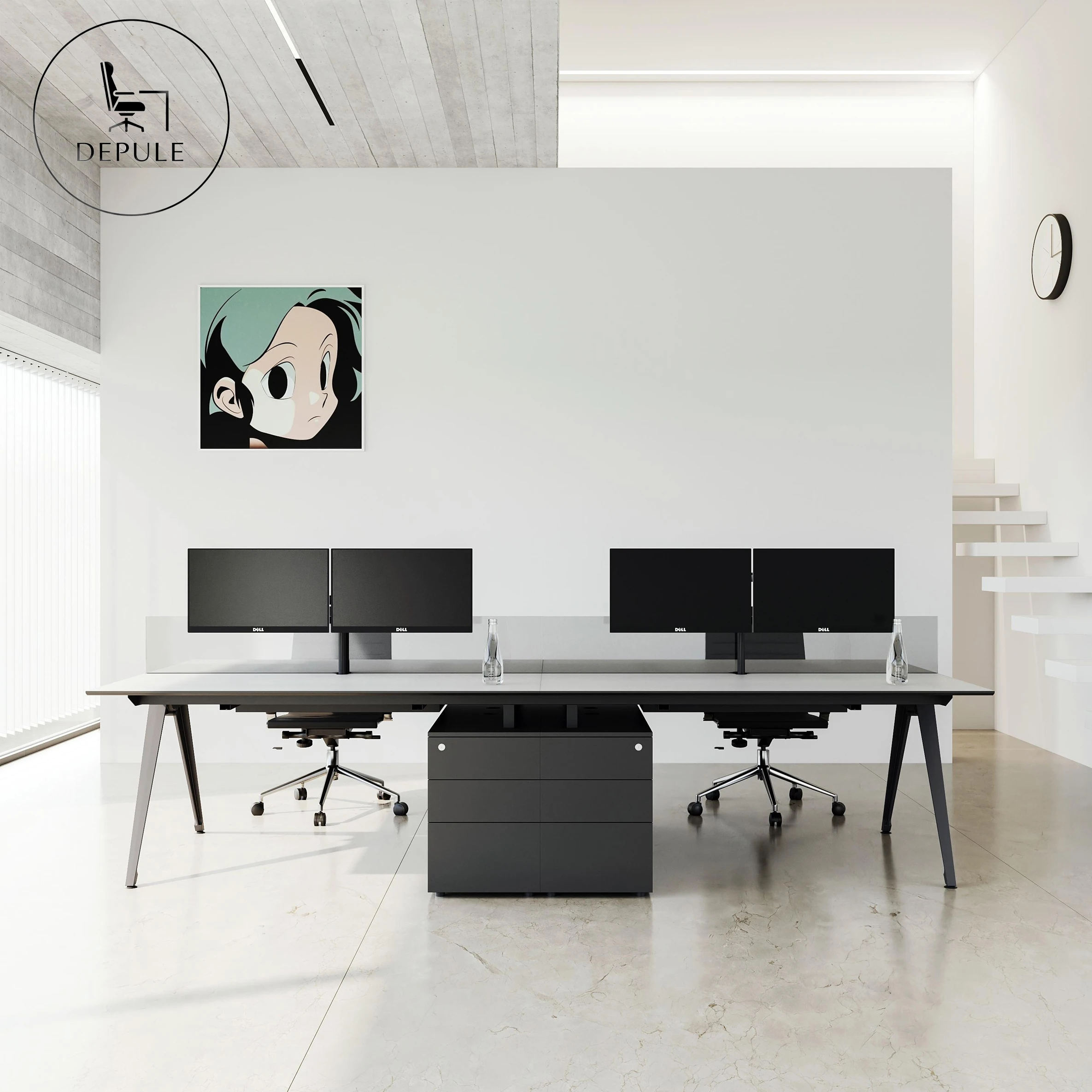 

Современный модульный рабочий стол стандартного размера, подходит для офиса на 4-6 человек, размер стола для персонала может быть изменен по индивидуальному заказу.