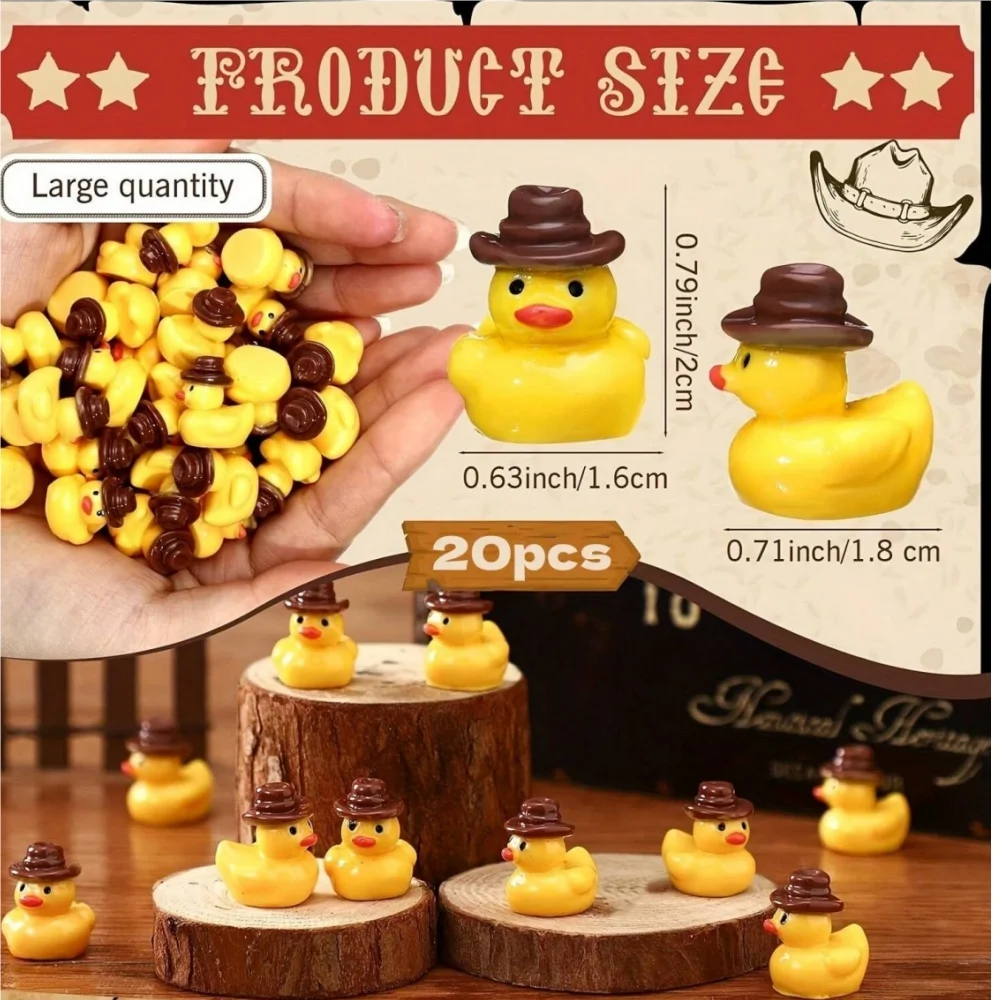 50Pcs Mini Resin Cowboy Ducks Duckies Figurine with Cowboy Hat for DIY Garden Landscape Garden Aquarium Decor Party, Ideal for Pa view 5