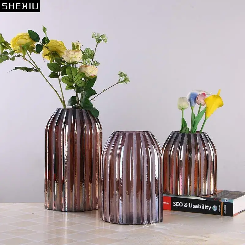 

Vertical Pattern Glass Vase Dried Flower Decoration Frosted Hydroponic Countertop Living Room