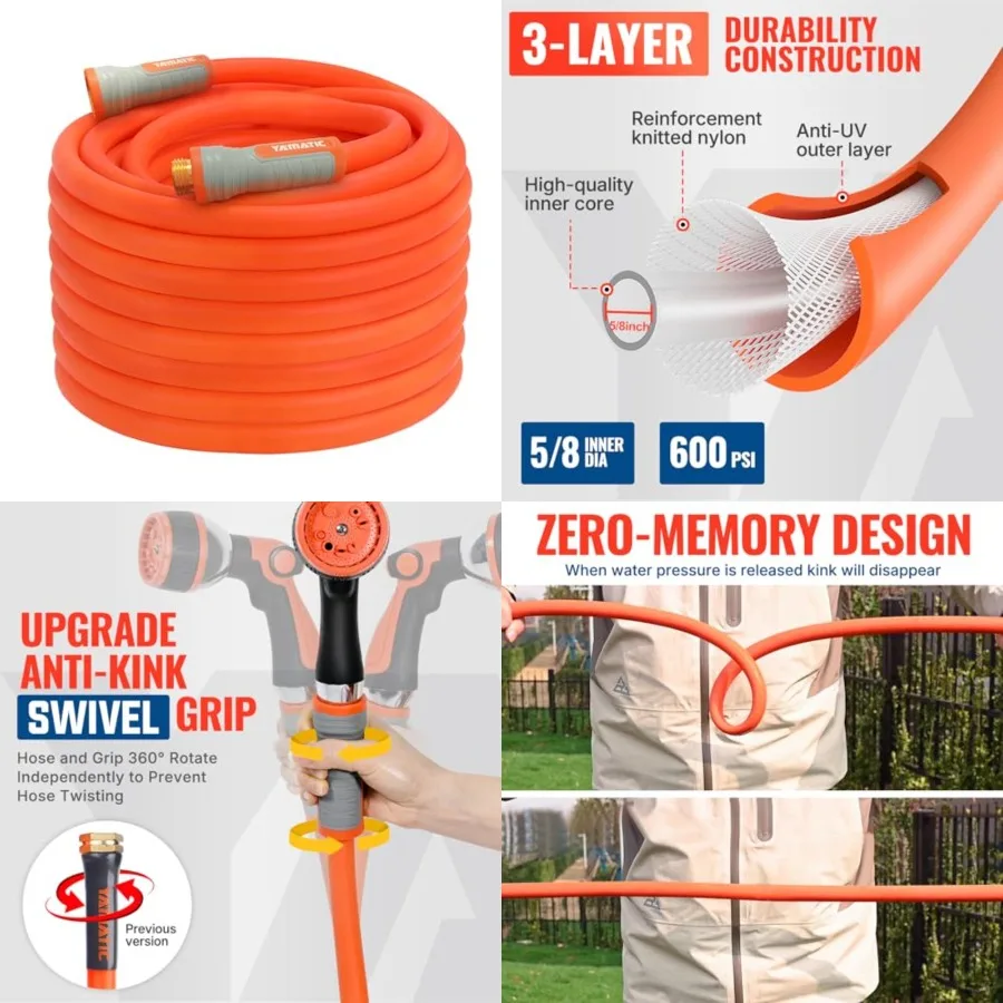 

Heavy Duty Garden Hose 5/8 in x 75 Feet with Swivel Fitting, Super Flexible Water Hose, All-weather, Lightweight, Burst 600 PSI