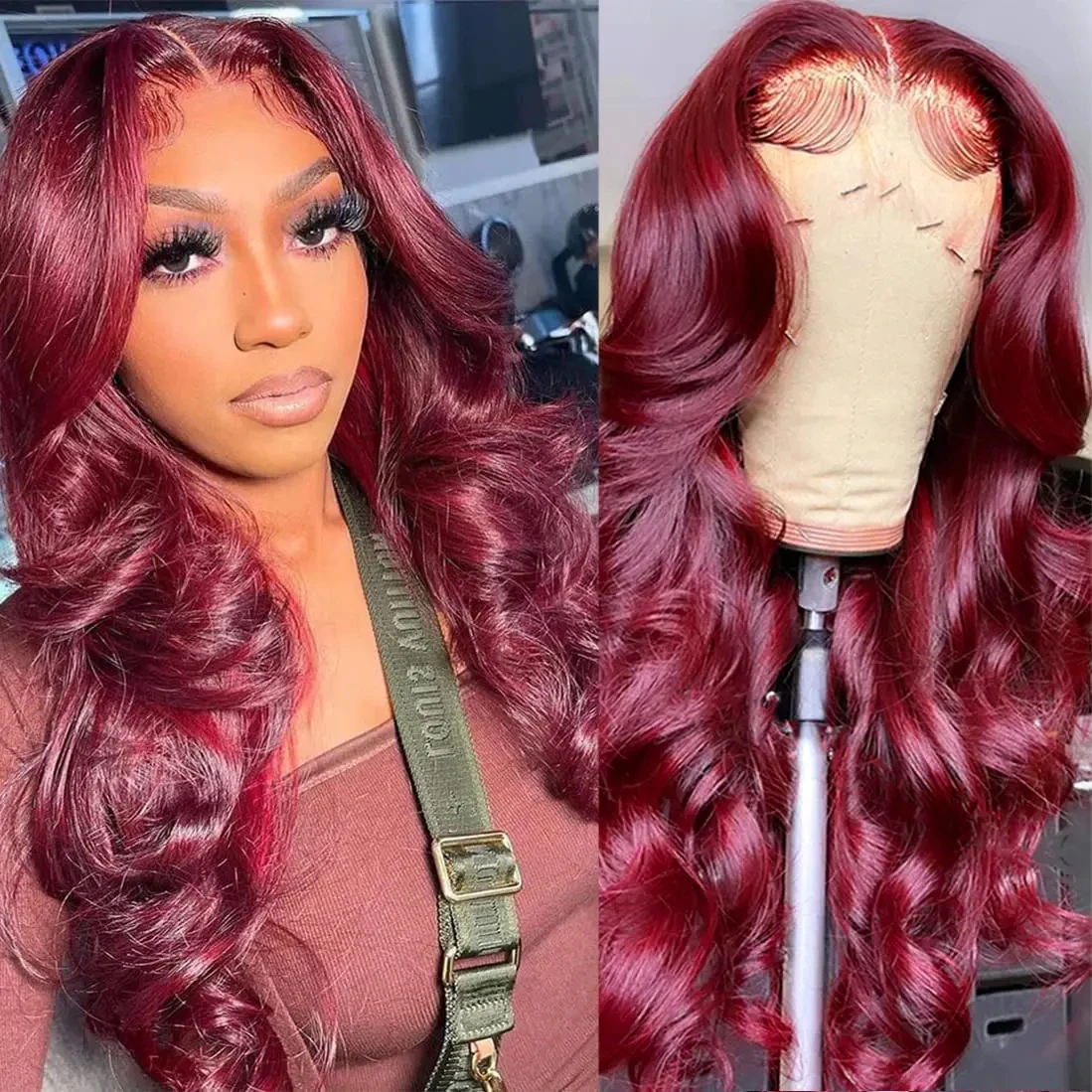 

Body Wave 99j Burgundy Red Wig Human Hair 200%Density 13x4 HD Lace Frontal Wig Human Hair Pre Plucked 100% Real Human Hair
