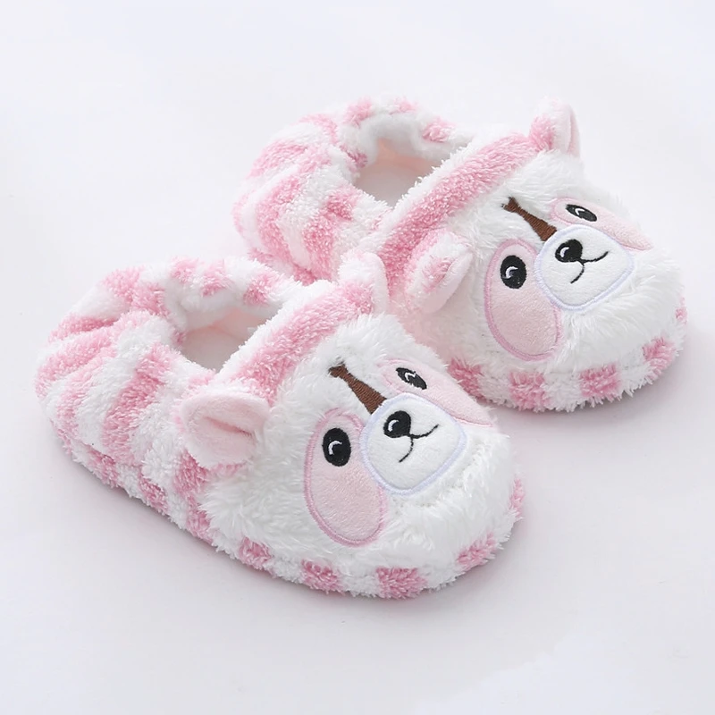 Fashion Toddler Girl Slippers for Winter Baby Loafers Plush Warm Cartoon Raccoon Rubber Sole Children Home Shoes Indoor Footwear