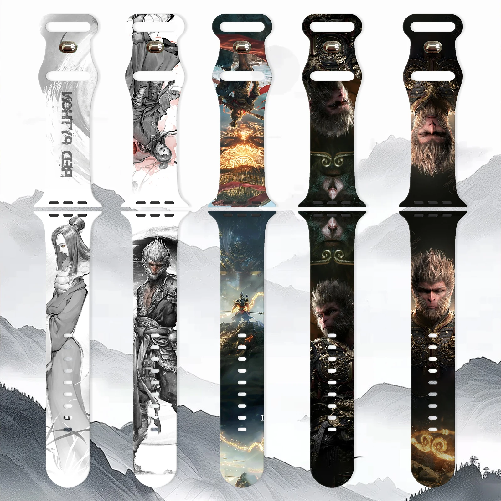 Black Myth: Wukong Printed Floral Silicone Strap For Apple Watch Band 41mm 44mm 40mm 45mm 49 38mm Bracelet IWatch 9 8 7 SE 6 5 4