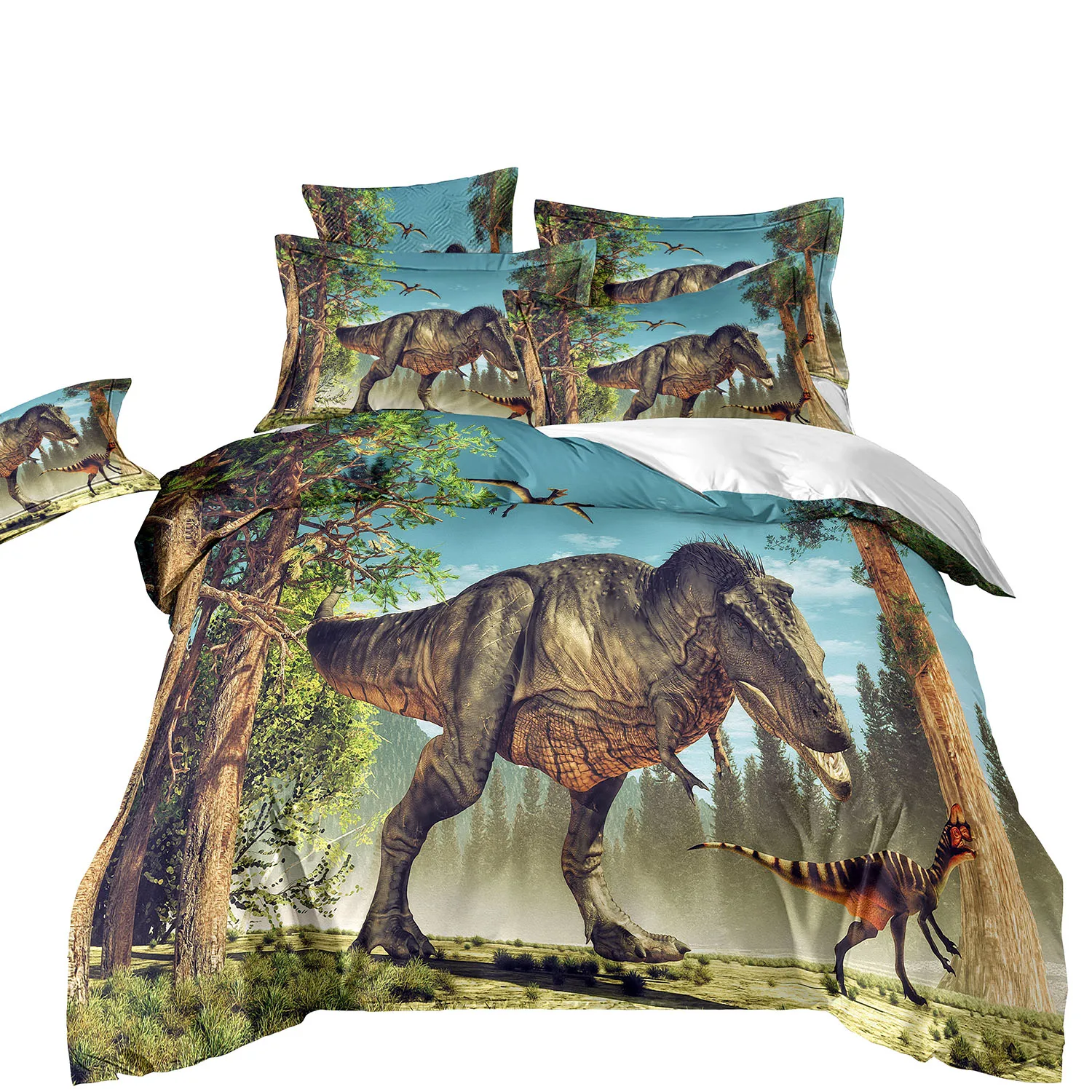 3D The Dinosaur Bedding Sets,Dinosaur Duvet Cover Set,Dinosaur Quilt Cover Pillowcase Soft Bedclothes