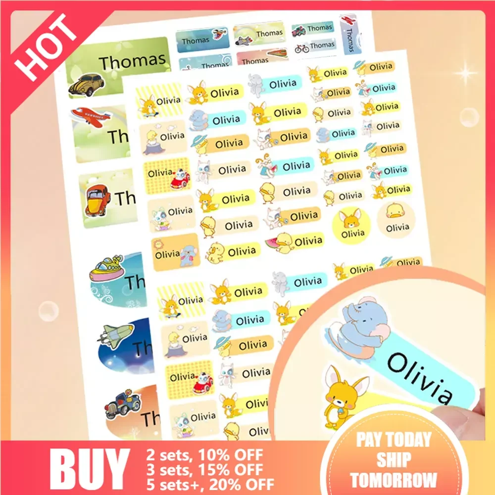 Name Sticker Customized Cartoon Animals Stickers Waterproof Personalized Labels Kids Shool Stationery Anti-Tearing Water Cup Tag