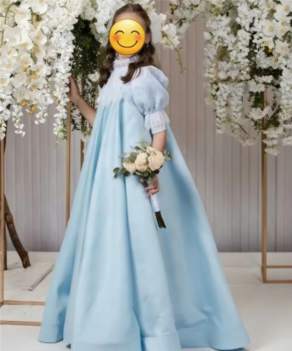 Vestido de niña de flores personalizado para boda, satén esponjoso, pequeña princesa, vestido de fiesta de noche de cumpleaños para niños, vestido de primera comunión