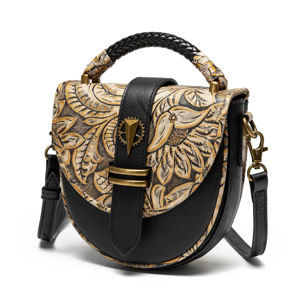 Gear Duke Woman Cow Leahter Embossed Handbag Medieval Steampunk Motorcycle Single Shoulder Bag Gear Revit Decorat Messenger Bag