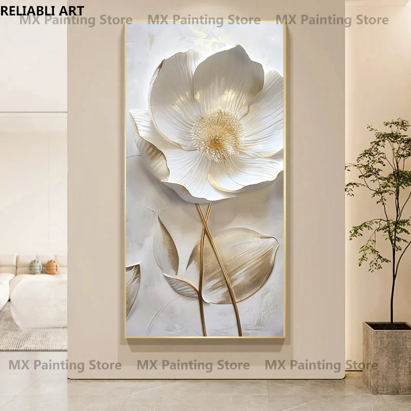 

Elegant Floral Wall Art With Modern Botanical Designs Poster,Abstract White Flower On Canvas,Home Decor Painting,No Framed