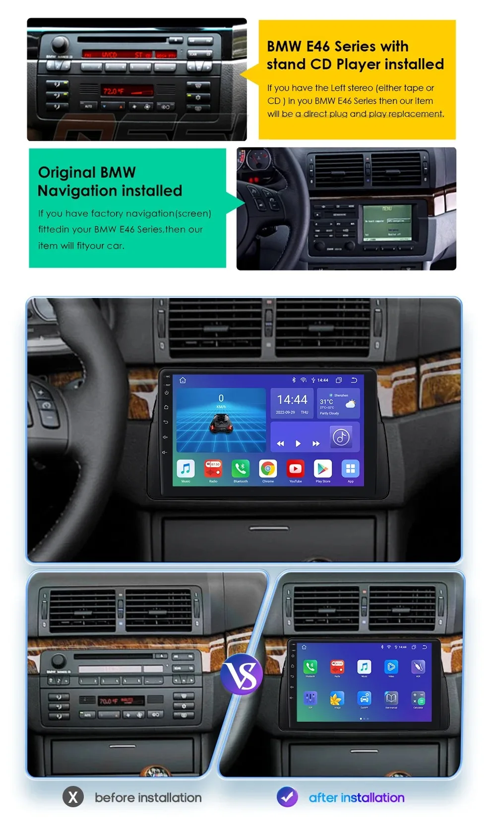 Car Radio Android for BMW E46 M3 318 320 325 330 335 Android Auto Stereo CarPlay Multimedia Player 7862 Intelligent Audio GPS