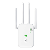 300M WiFi Repeater 2.4G Wireless Router Signal Booster Extender 4 Antenna Router Signal Amplifier (US Plug)