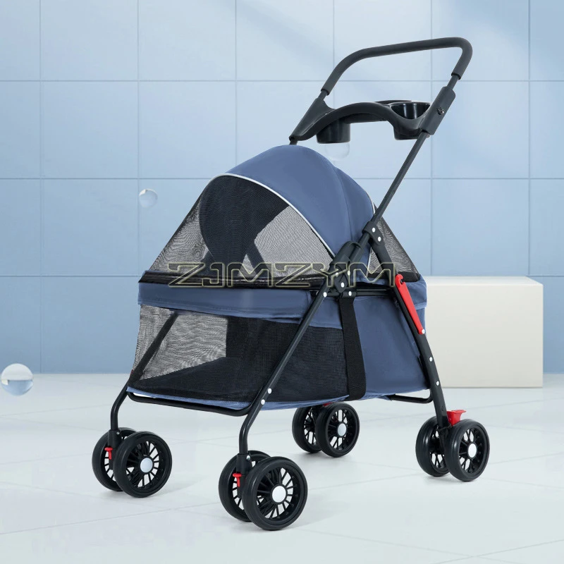 Pet Stroller for Cats/Dogs, Zipper Entry, Dog/Cat Puppy Stroller Easy One-Hand Fold, Jogging Tires, with Cup Holder