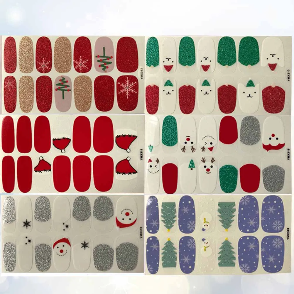 

6 Pcs Snowflake Snowman Manicure Stickers Christmas Nail Decals Removable Art Fake Nails